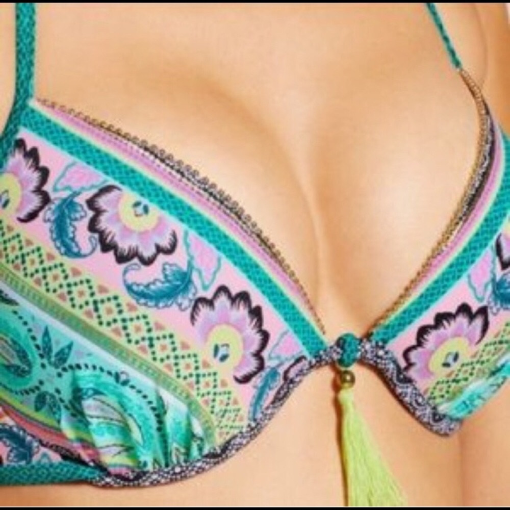 34B🆕Top Green/Gold Tassel Bralette String Bikini